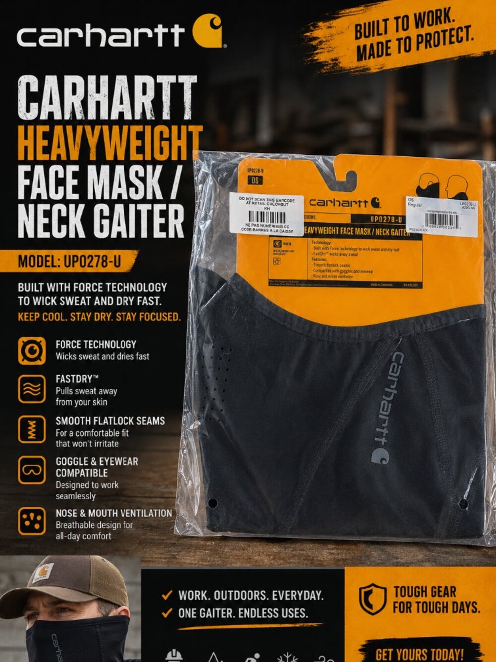 Carhartt Force Heavyweight Face Mask Neck Gaiter Black NWT UP0278-U